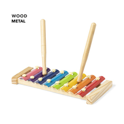 Xilófono Madera Nulty | Base y Baquetas Pino Natural Teclas Metálicas Multicolor | Caja Kraft | Regalo Musical