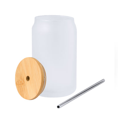 Recipiente Sublimación 400ml Vidrio Mate Bambú + Pajita Inox - Fonix