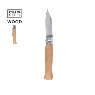 Navaja Hokem Acero Inox - Mango Madera Natural Hoja Clip Bloqueo