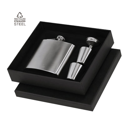 Cantil Aço Inox Reciclado 175ml Almaz | 2 Copos Medidores + Funil Caixa Preta | Brinde Premium Eco