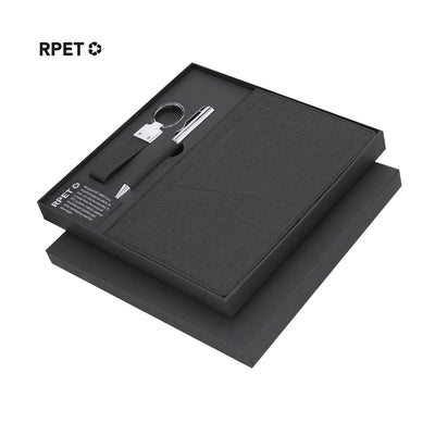 Set Ejecutivo RPET Meryl | Bloc Notas + Bolígrafo + Llavero Estuche Mate | 22,7x2,5x22cm | Regalo Eco