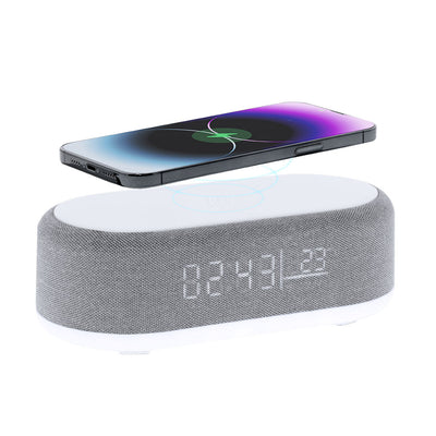 Relógio Multifunção 5 em 1 Quinn | Carregador Qi 15W + Lâmpada 26 LEDs + Bluetooth 5W + Hora + Temperatura
