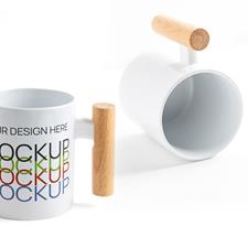 Caneca Cerâmica Sublimação Asa Madeira Muggo | 350ml | Cores Vibrantes Durabilidade Premium | Brinde Personalizado