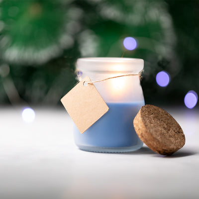 Vela Aromática Tepo | Tarro Cristal Tapa Corcho Hangtag Reciclado | 3 Colores | Regalo Decoración