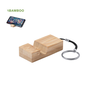 Porta-Chaves Suporte Smartphone Maros Bambu | Cordão + Argola Metálica | Gravação Laser