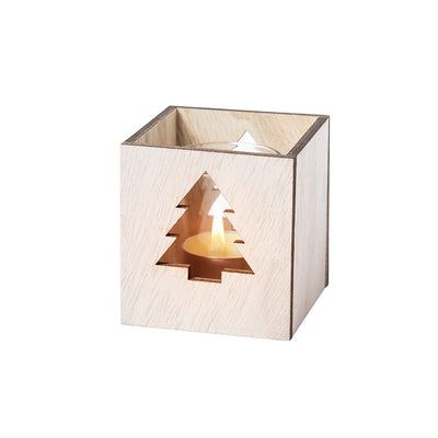 Vela Aromática Navidad Vainilla Keylax | Vidrio + Caja Madera Recortada | 7,5x8x7,5cm | Regalo Navidad Eco