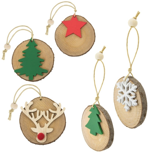 Set Enfeites De Madeira (5 Pcs) "Loppi" | Natal