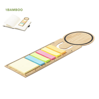 Regla Marcador Libro Bambú Tecin | 3 en 1 Doble Escala 25 Notas + 125 Mini Notas | 13cm | Regalo Eco