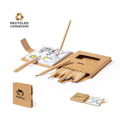Set Colorir Laugli | 12 Lápis Madeira + Bloco 36 Folhas Natureza | Cartão Reciclado | Brinde Infantil