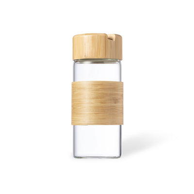 Nowsly — Botella Vidrio 450ml + Tapa Bambú + Infusor Té | Línea Nature | Multifunción