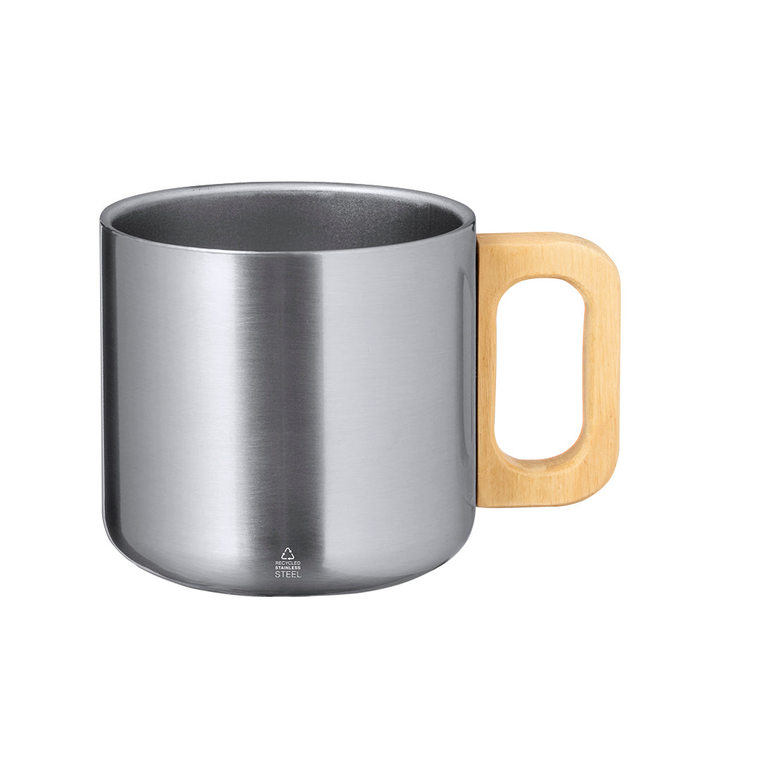 Taza de Acero Inoxidable Reciclado Garfun 400ml - Asa de Madera Caja Kraft