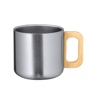 Taza de Acero Inoxidable Reciclado Garfun 400ml - Asa de Madera Caja Kraft