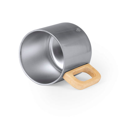 Taza de Acero Inoxidable Reciclado Garfun 400ml - Asa de Madera Caja Kraft