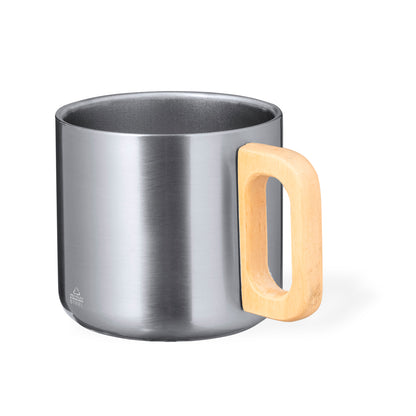 Taza de Acero Inoxidable Reciclado Garfun 400ml - Asa de Madera Caja Kraft