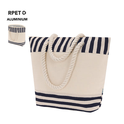 Bolsa Térmica Playa RPET Sumpter | Interior Aluminio Rayas Naturales Asas Cordón | 43x33x14cm | 2 Colores