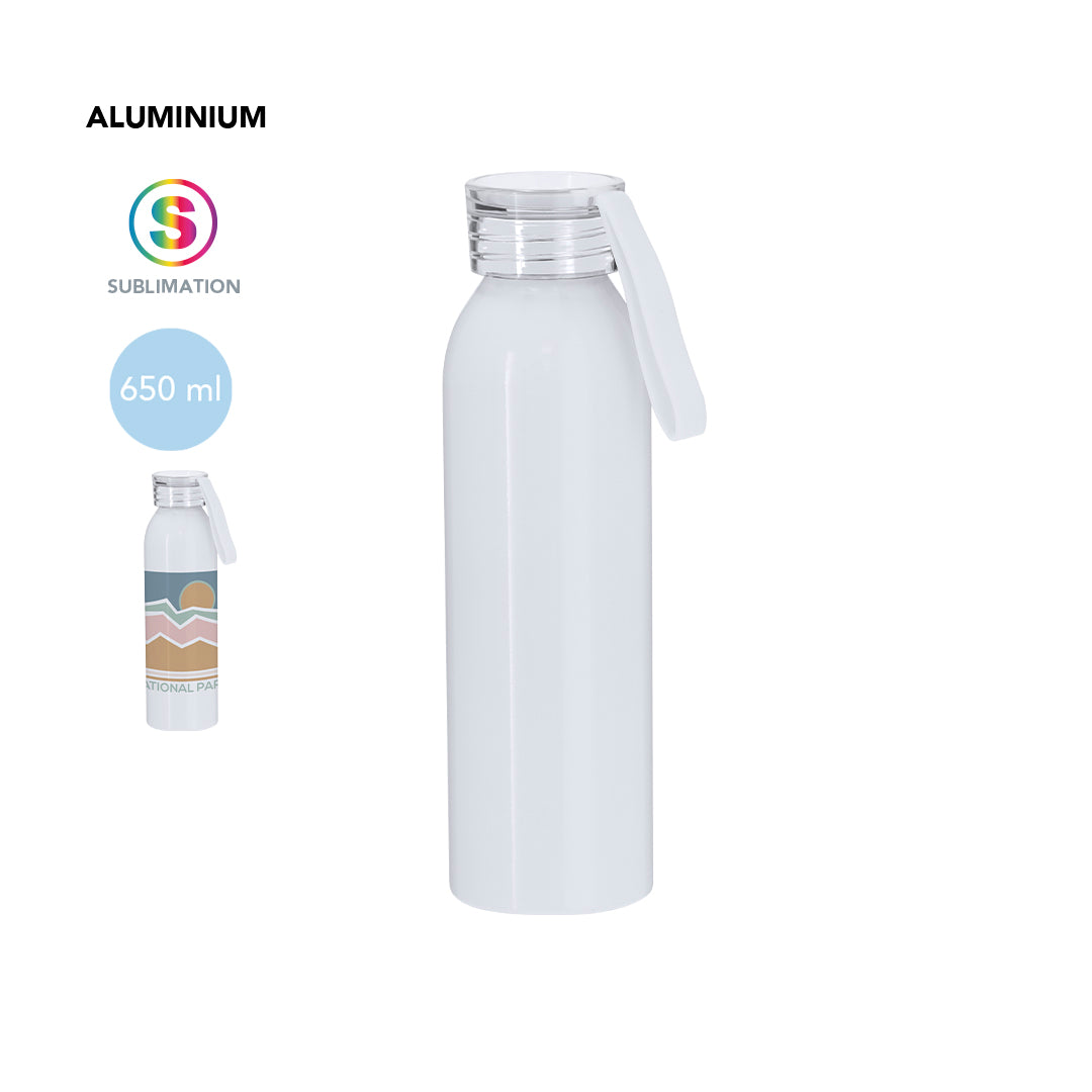Botella Sublimación Alori Aluminio 650ml | Blanco Brillo | Regalo Personalizable