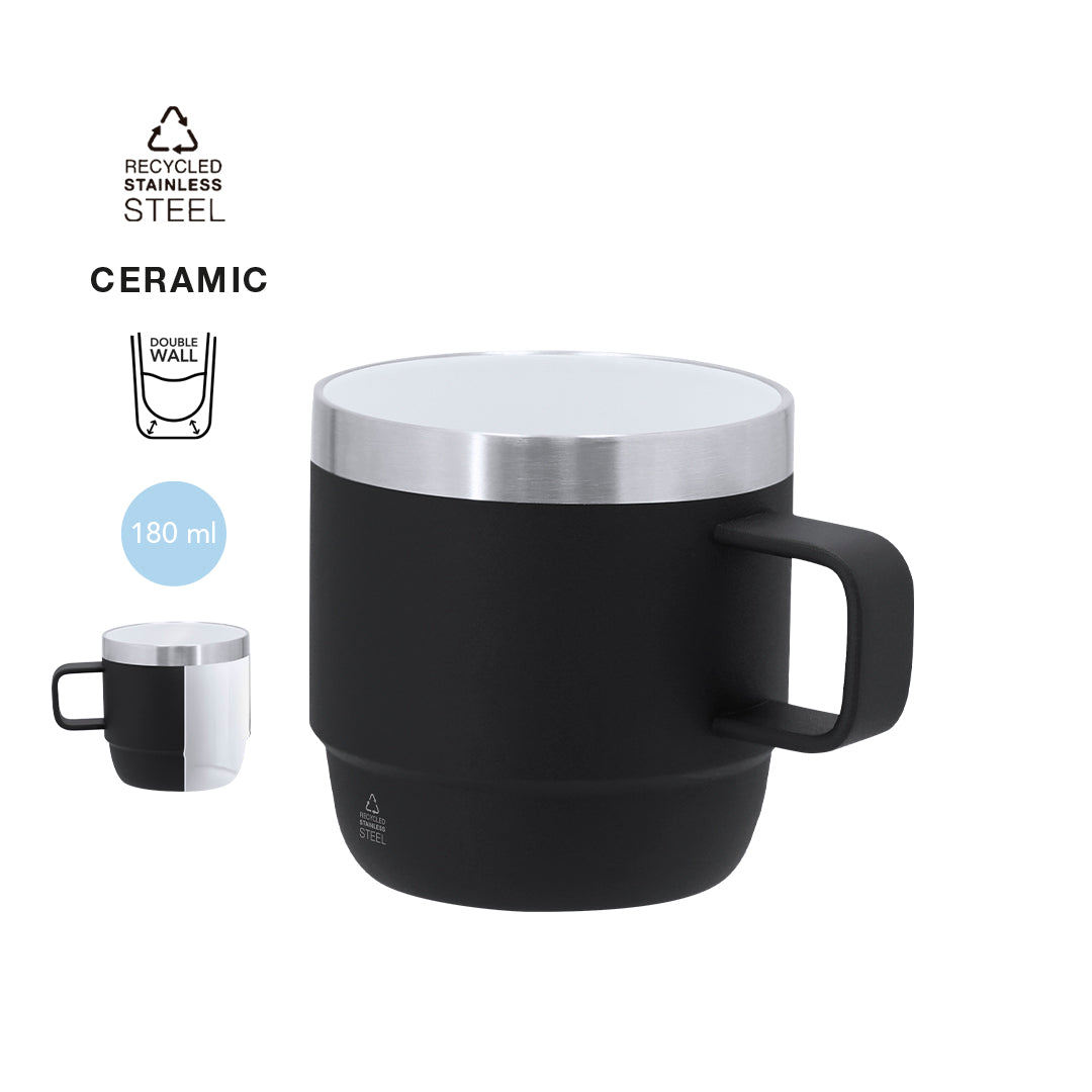 Taza Acero Inoxidable Reciclado Milayka 180ml - Doble Pared Interior Cerámico