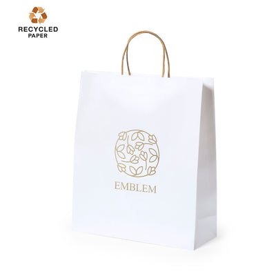 Saco Papel Branco Cynthi | 100g/m² Alças Naturais Reforçadas 8kg | 32x40x12cm | Brinde Premium