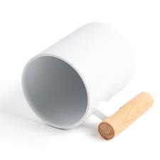 Caneca Cerâmica Sublimação Asa Madeira Muggo | 350ml | Cores Vibrantes Durabilidade Premium | Brinde Personalizado