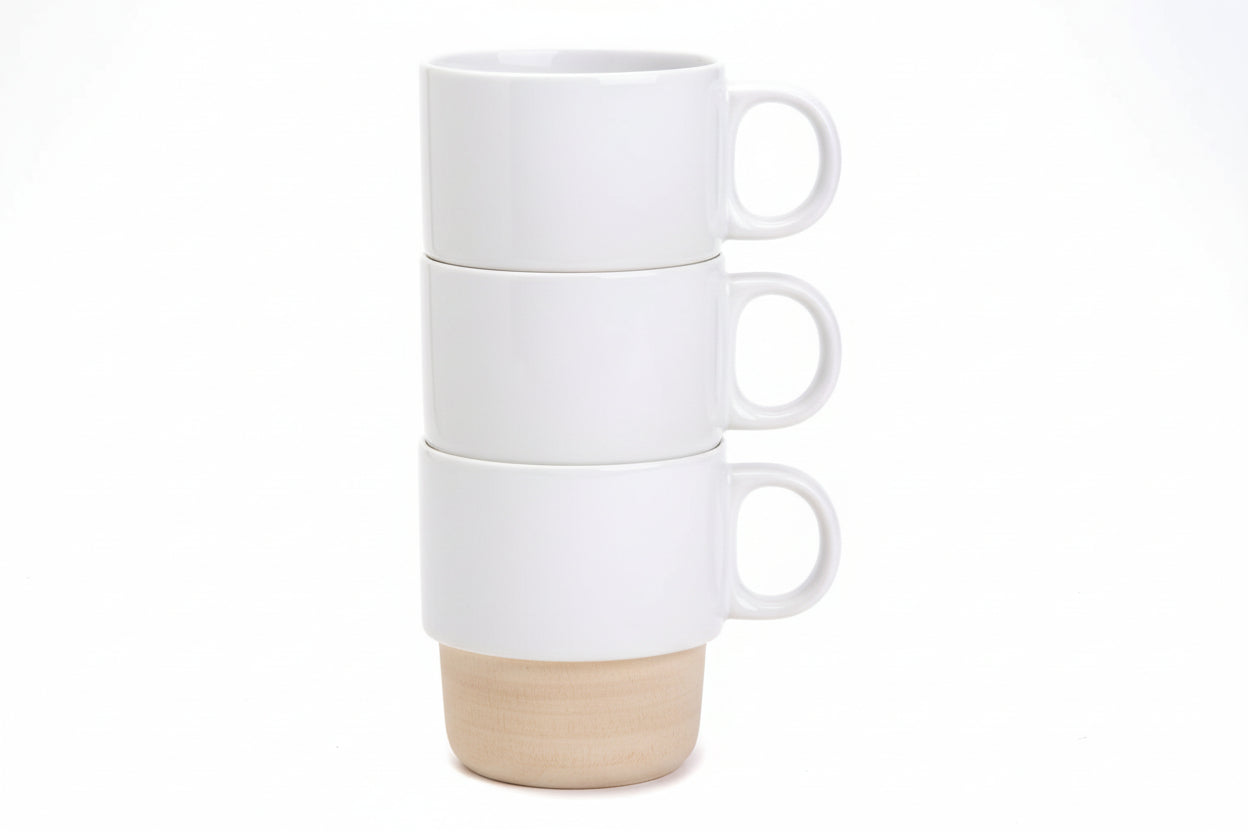 Caneca Sublimação Empilhável Gerard 315ml | Cerâmica + Base Bambu | Mín. 10 Un.