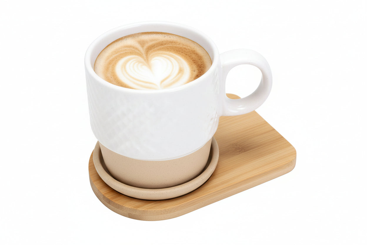 Caneca Sublimação Empilhável Gerard 315ml | Cerâmica + Base Bambu | Mín. 10 Un.