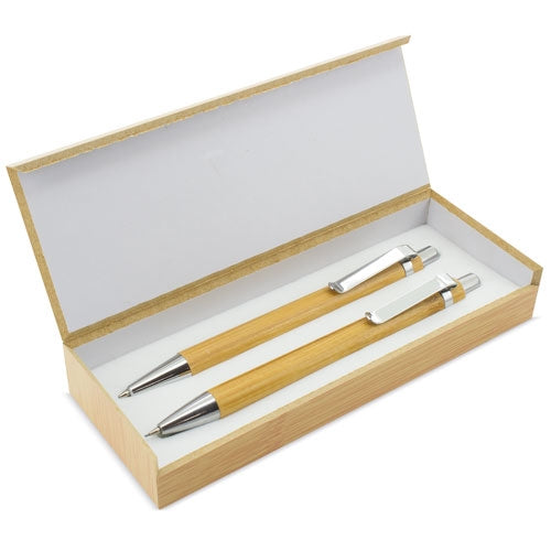 Set Canetas e Portaminas Bambu — Brindes1001