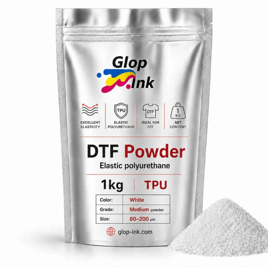 Pó DTF branco termoadesivo 100% TPU de grão médio 80–200 µm, 1 kg