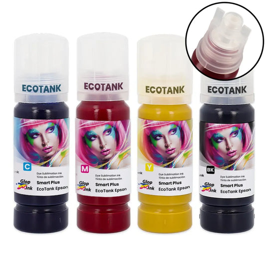 Tinta de sublimação para EcoTank, Smart Plus da GlopInk, 4 x frascos de 70 ml